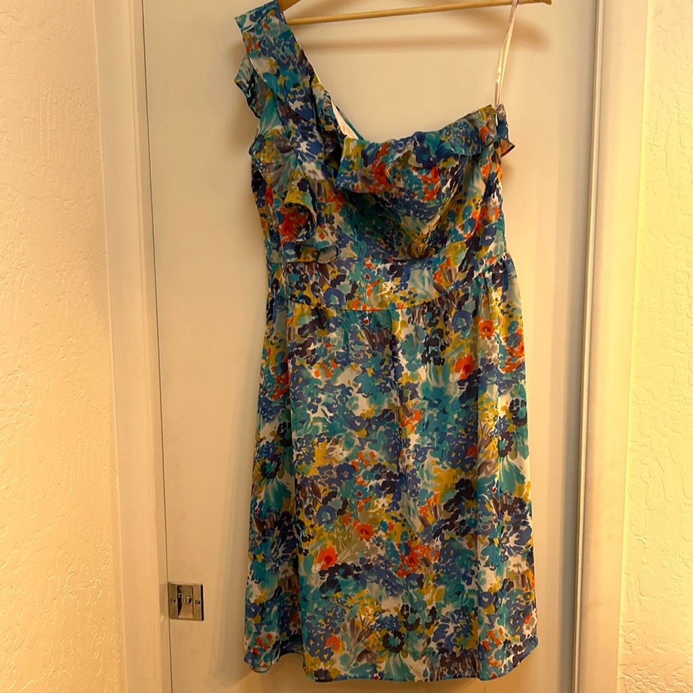 Tahari Arthur S. Levine Floral Asymmetrical Ruffle One Shoulder Dress Size 14